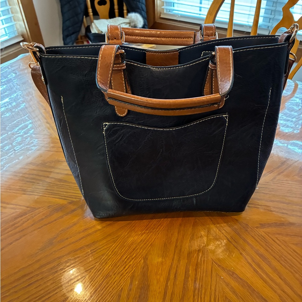 Elegant Navy and Tan Tote Bag